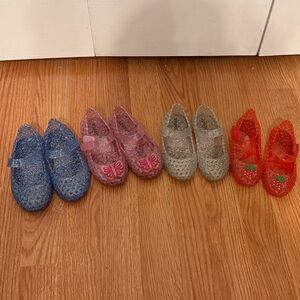 Size 8- 4 Pairs Kids Glitter Jelly Mary Jane Shoes - Blue, Pink, Silver, Red